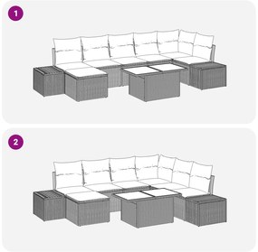 Conjunto de Sofá de Jardim com 8 Peças com Almofadas Castanho em Ratta