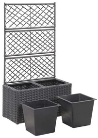Floreira com treliça e 2 vasos 58x30x107 cm vime PE preto