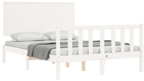 Estrutura de cama de casal c/ cabeceira madeira maciça branco