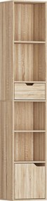 HOMCOM Estante, prateleira de livros, móvel de arrumação com gaveta armário compartimentos abertos, 30 x 24 x 158 cm natural | Aosom Portugal