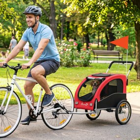 Atrelado de Bicicleta para Cão 2-em-1, 160 x 71 x 101 cm, Com Suspensão, Vermelho