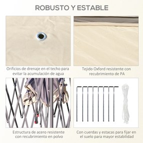 Outsunny Pérgola Dobrável Exterior 3,3x3,3x2,88m com Altura Ajustável Pérgola de Jardim com Duplo Teto 4 Mosquiteiras Removíveis e Bolsa de Transporte para Acampamento Festas Bege