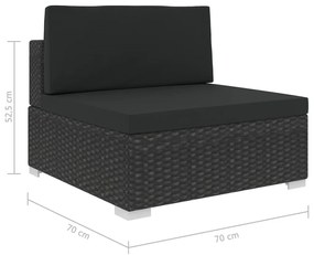 6 pcs conjunto lounge de jardim c/ almofadões vime PE preto