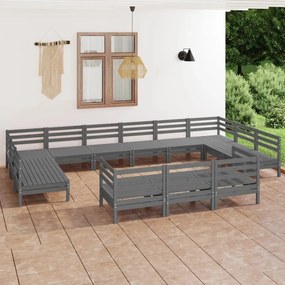 vidaXL 13 pcs conjunto lounge de jardim pinho maciço cinza