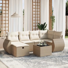 7 pcs conjunto de sofás p/ jardim com almofadões vime PE bege
