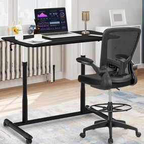 Mesa de computador em pé/sentado com altura ajustável com 4 rodas para quarto de escritório doméstico 95 x 52 x 70-107 cm Preto