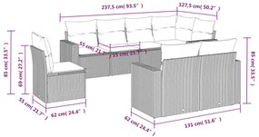 8 pcs conjunto sofás de jardim c/ almofadões vime PE castanho