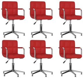 vidaXL Cadeiras jantar giratórias 6pcs couro artificial vermelho-tinto