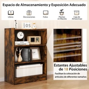 Estante de 3 níveis com prateleiras reguláveis ​​e dispositivo anti-queda para sala e quarto 50 x 30 x 75 cm castanho
