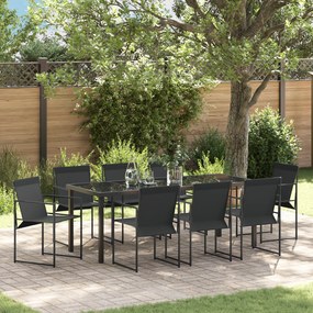 vidaXL Conjunto de Jantar de 9 Peças Preto em Textilene e Aço