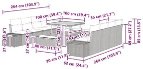 Conjunto de Sofá de Jardim 11 Peças com Almofadas Rattan Preto de Acác