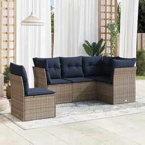 vidaXL 5 pcs conjunto sofás p/ jardim c/ almofadões vime PE cinzento