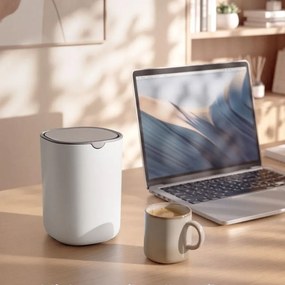 Caixote do lixo de mesa escritório em aço inoxidável, 1,5 L, com tampa basculante Branco