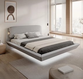 Cama de Casal Flutuante "Beatrice" em Cinzento - 150x190 cm – Design M