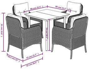 5 pcs conjunto de jantar p/ jardim com almofadões vime PE bege