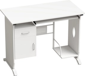 HOMCOM Mesa de computador, 100 x 52 x 75 cm, prateleira deslizante para teclado, gavetas e suporte para unidade central, branco | Aosom Portugal