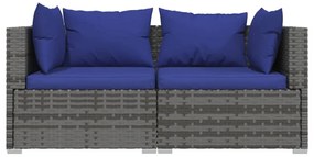 3 pcs conjunto lounge de jardim c/ almofadões vime PE cinzento