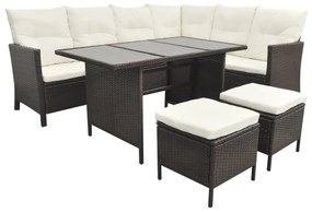 4 pcs conjunto lounge jardim c/ almofadões vime PE castanho
