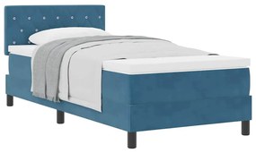 Cama Box Spring vidaXL com Colchão Azul Escuro Individual Veludo