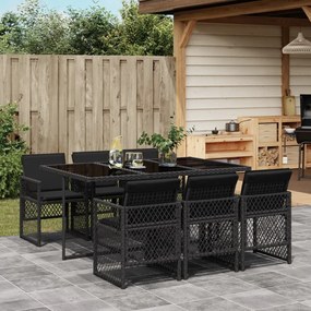 vidaXL 7 pcs conjunto de jantar p/ jardim c/ almofadões vime PE preto
