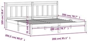 Estrutura de cama 200x200 cm pinho maciço preto