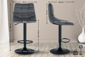 Banco de bar Jerry em veludo com estrutura preta 87-108,5 x 43 x 46,5 cm Cinzento escuro