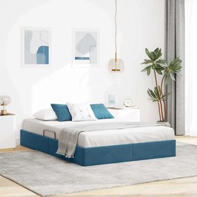 vidaXL Cama com Armazenamento Azul Escuro 140 x 200 cm Veludo