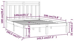 Estrutura de cama 140x190 cm madeira maciça preto
