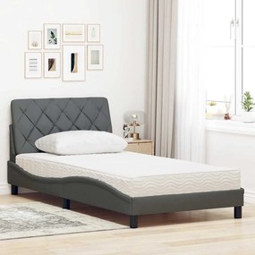 Cama com colchão 100x200 cm tecido cinzento-escuro