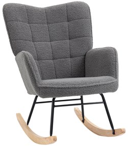 HOMCOM Poltrona Baloiço em Borrego com Oscilação de 40° Pés de Madeira de Faia e Estrutura de Aço 71x92x101 cm Cinzento Escuro