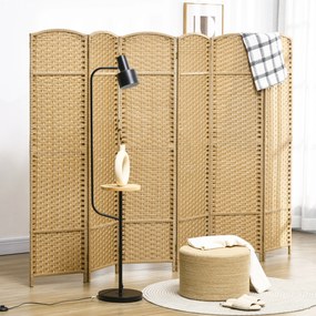 Biombos de interior em madeira com 6 painéis, 240 x 170 cm, divisória dobrável para sala de estar, quarto, acabamento natural