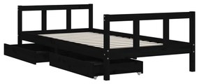 Estrutura cama infantil c/ gavetas 90x190 cm pinho maciço preto