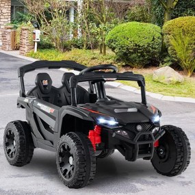 Carro elétrico infantil de 12 V, com comando à distância, 3 velocidades, luzes LED, música, buzina, veículo a bateria para crianças, Preto