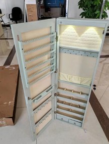 Armário para joias com iluminação LED Prateleira para joias com espelho Armário com espelho com fechadura Rosa