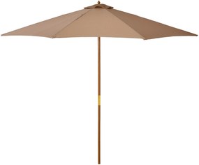Outsunny Chapéu de Sol de Jardim Ø300x250 cm com Sistema de Poleia Teto Ventilado e Mastro Desmontável de Madeira Caqui