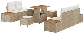 Conjunto de Sofá de Jardim com 8 Peças e Almofadas Bege Poly Rattan Ac