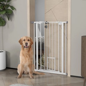 Barreira de segurança para animais com 104 cm de altura e Largura ajustável: 74 a 80 cm, com porta de fecho automático e sistema de dupla travagem, se