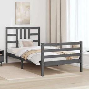 Estrutura de cama com cabeceira 100x200cm madeira maciça preto