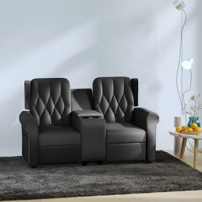 vidaXL Sofá reclinável 2 lugares c/ suportes p/ copos couro art. preto