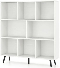 Estante de 10 cubos, 120 cm, organizador de armazenamento moderno de meados do século com 5 pernas de metal cônicas, branca