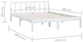 Estrutura de cama king 150x200 cm pinho maciço branco