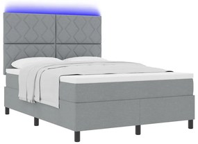 Cama Box com Colchão e Luz LED Cinza Claro, 140 x 200 cm, Tecido.