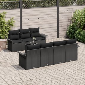 Conjunto de Sofá de Jardim com 8 Peças e Almofadas Preto Rattan Poliés