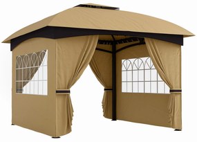 Outsunny Tenda de Jardim 3,35x3,35 m Tenda de Exterior com Teto Duplo Paredes Laterais Anti-UV e Janelas Tenda para Eventos Bege