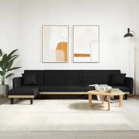 vidaXL Sofá-cama em forma de L 275x140x70 cm tecido preto