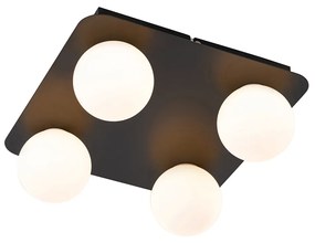 Candeeiro de teto moderno para casa de banho preto quadrado 4 luzes - Cederic Moderno