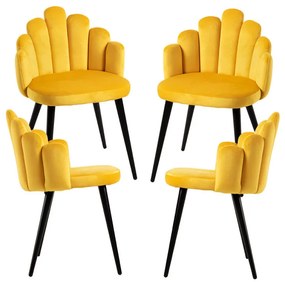 Pack 4 Cadeiras Hand Veludo Pernas Pretas - Amarelo