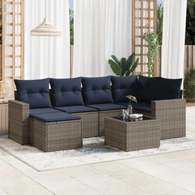 vidaXL 7 pcs conjunto sofás p/ jardim c/ almofadões vime PE cinzento