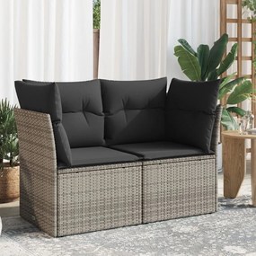 vidaXL Sofá de jardim de 2 lugares com almofadões vime PE cinzento