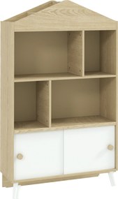 AIYAPLAY Estante Infantil com 4 Compartimentos Estante de Livros para Crianças com Prateleiras Abertas e Armário 80x30x140,5 cm Branco e Madeira | Aosom Portugal